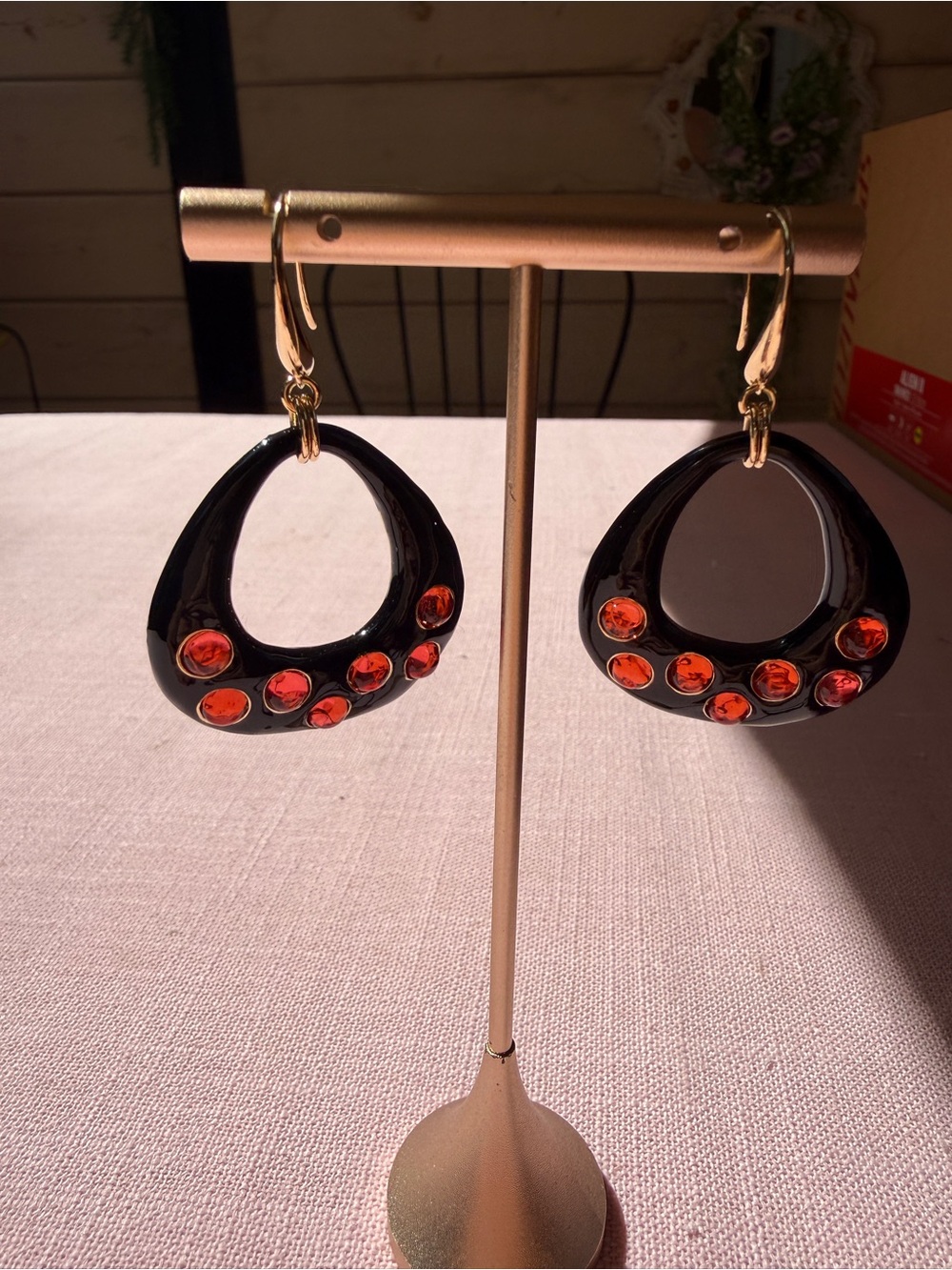 Erwin Pearl Vintage Black & Red Statement Earrings hoop earrings